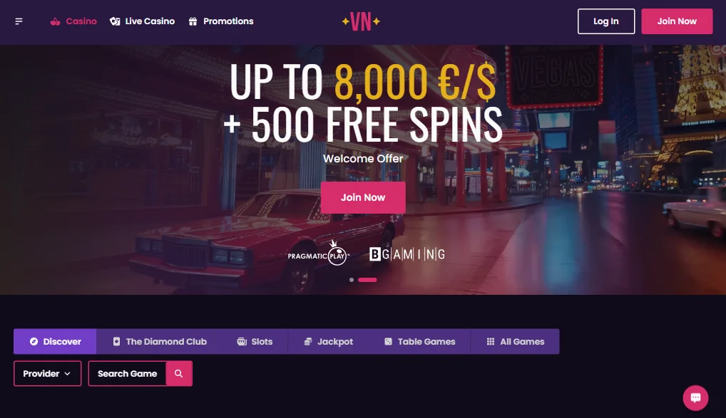 VegasNow Website Lobby Page