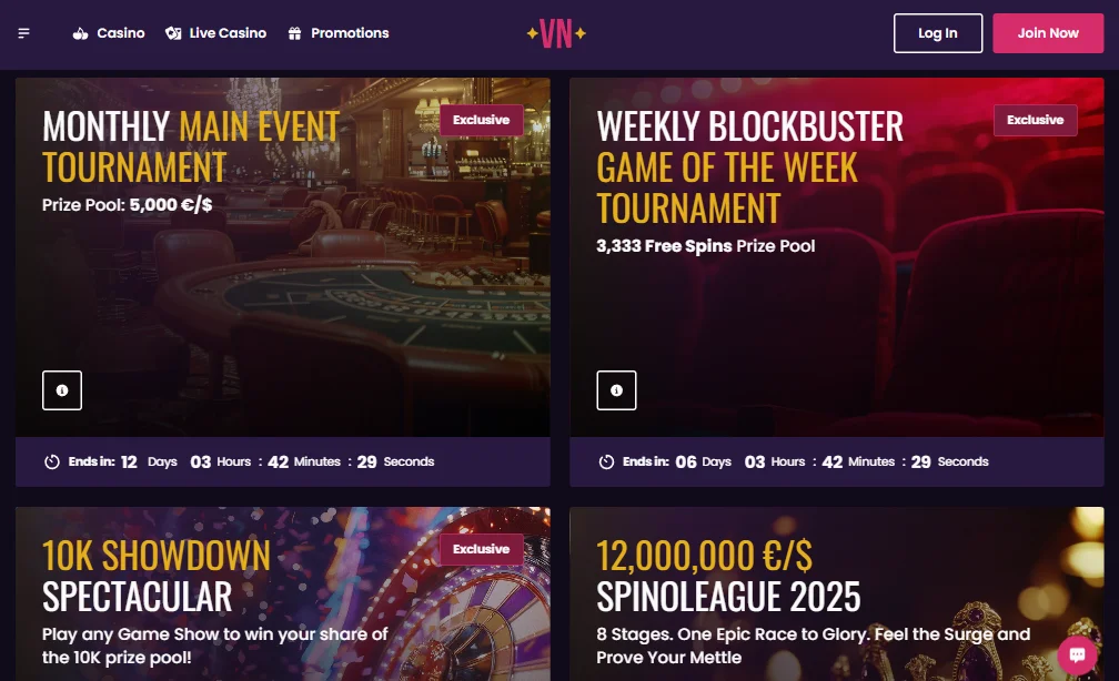 Available Tournaments at Vegas Now Online