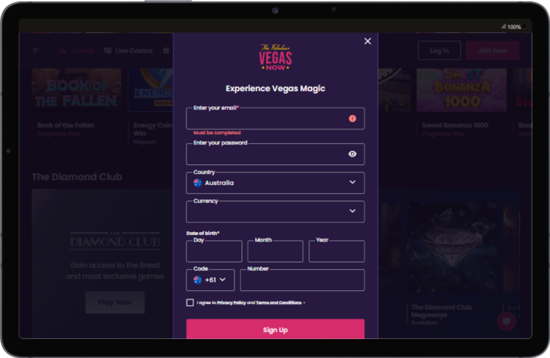 Form for Creating an Account via App